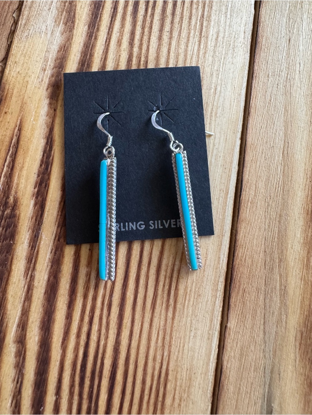 Native American Sterling Silver Turquoise Bar Drop Earrings